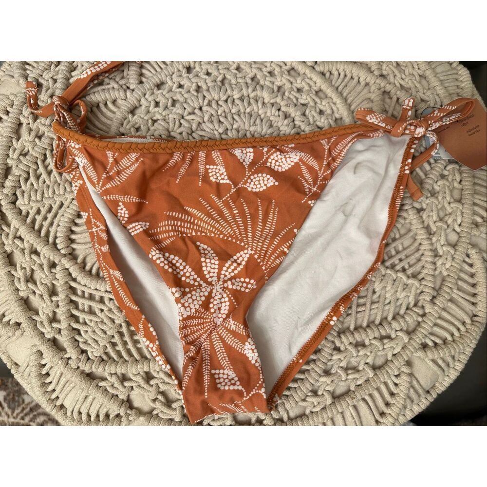 🌸 Shade and Shore Brown Braided Swim Bikini Bottom With Side Ties Size Large New